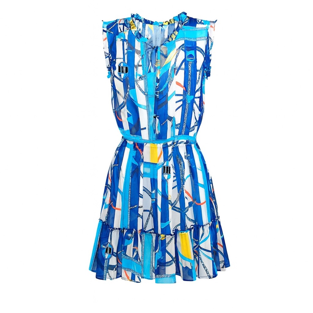 NWT‎ TAJ by Sabrina Crippa Mini Dress Women's Blue Print Size L